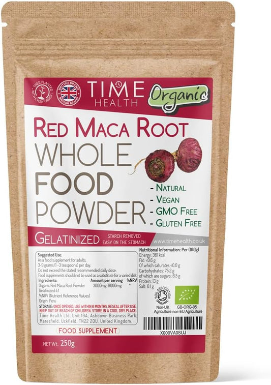 Red Maca Root Powder Gelatinized 4:1 - Soil Association Certified Organic - 250 Grams - Zero Additives (250g Powder Pouch) : Amazon.co.uk: Health & Personal Care