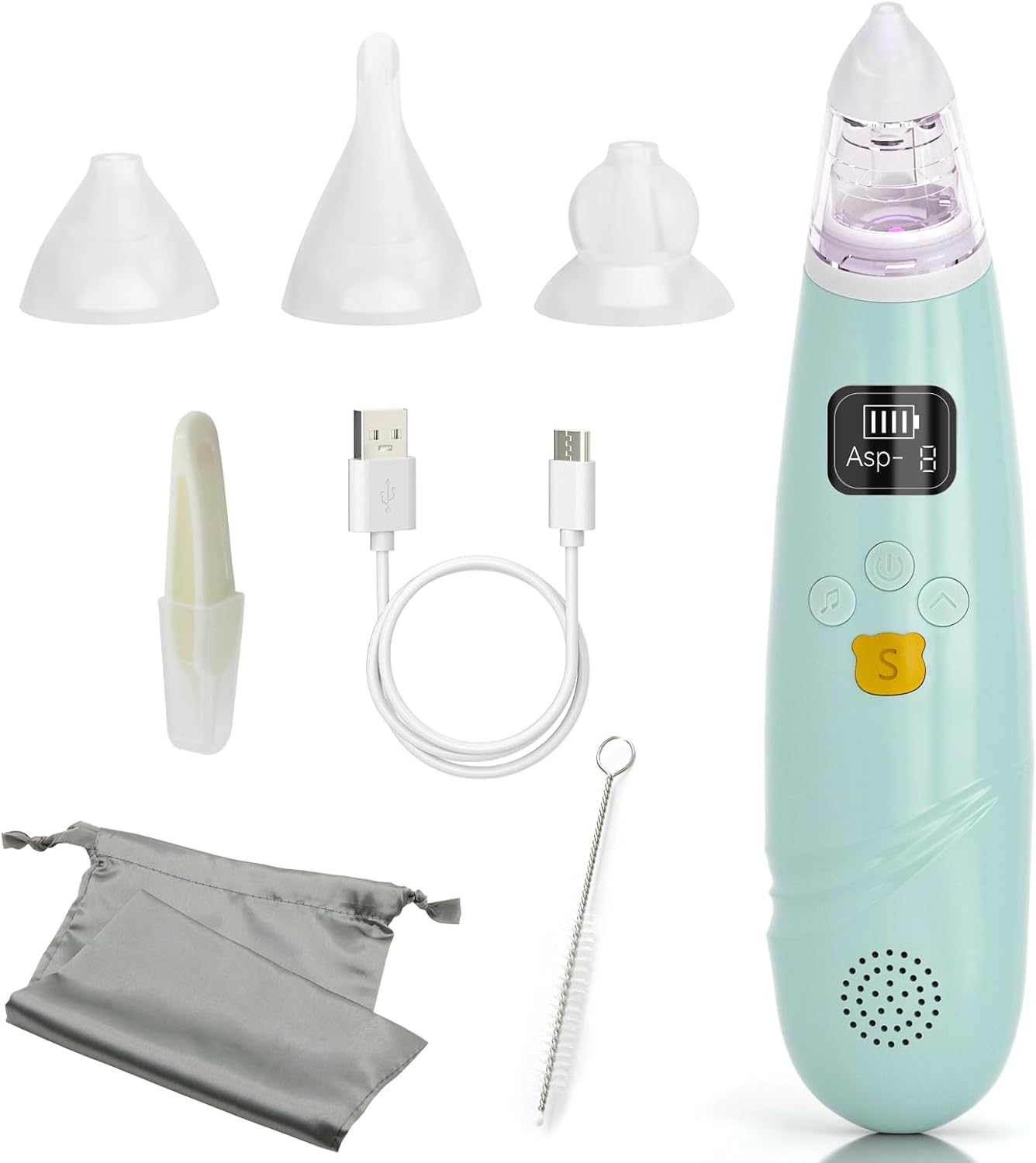 Punasi Nasal Aspirator for Baby, Electric Baby Nose Sucker for Toddler, Automatic Nose Cleaner with 3 Silicone Tips, 3 Adjustable Suction Level, Music Soothing Function, USB-C Rechargeable