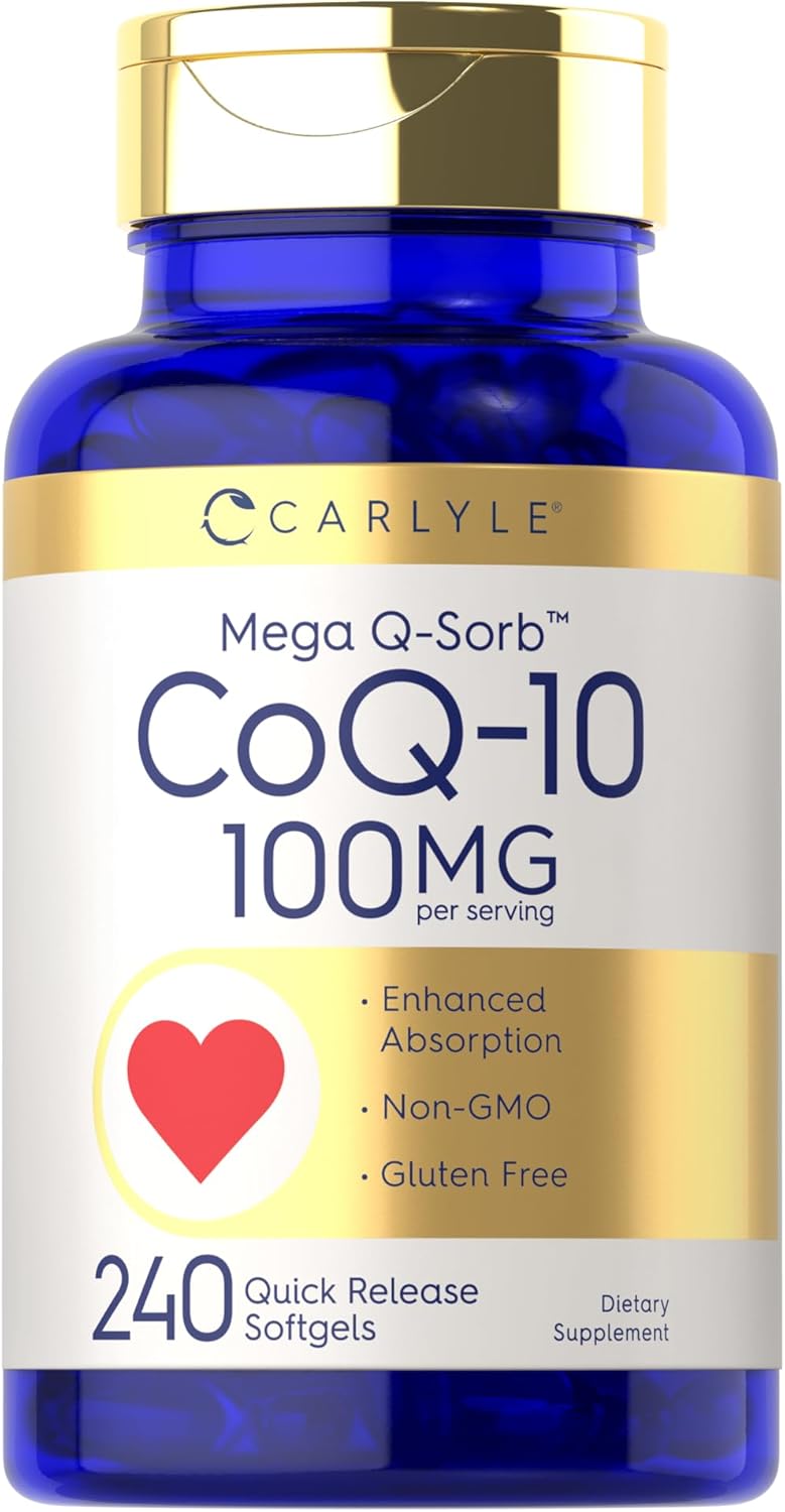 Carlyle Coq10 100Mg | 240 Softgels | Mega Q-Sorb Coenzyme Q-10 | With Black Pepper Extract | Non-Gmo, Gluten Free