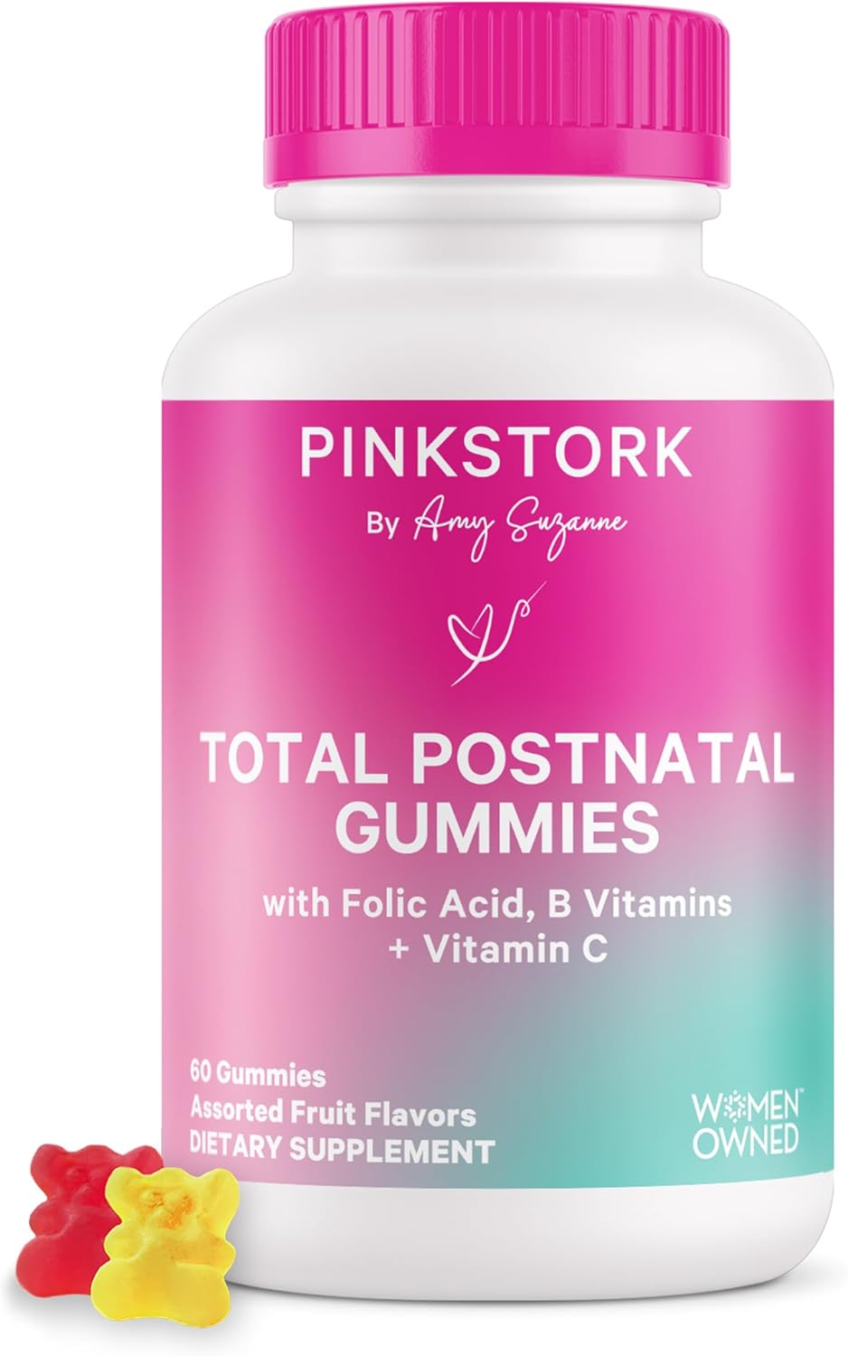 Pink Stork Total Postnatal Vitamin Gummies - Multivitamin For Postpartum Recovery And Lactation Support - Folic Acid, B6, & Vitamin C - Breastfeeding Essentials - 60 Gummy Vitamins