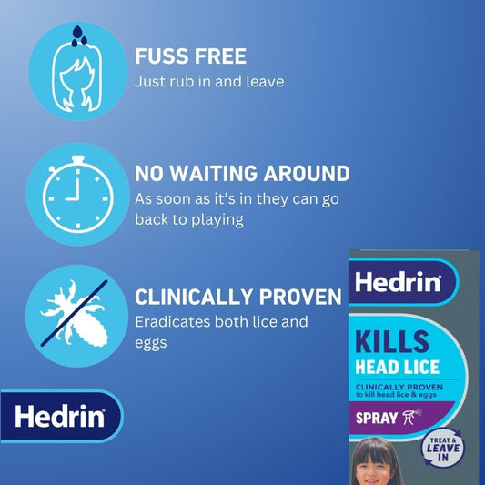 Hedrin Treat & Go Leave-In Spray, Fast, No Fuss Lice & Nit Treatment, Kills Head Lice & Eggs, Clinically Tested, Suitable For Adults & Children, 1 X 60Ml (2 X 30Ml Treatments)