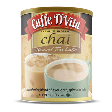 Caffe D’Vita Spiced Chai Latte Mix - Chai Tea Latte Powder Mix, Gluten Free, Chai Tea Powder, No Cholesterol, No Hydrogenated Oils, No Trans Fat, Spiced Chai Latte Powder Mix - 1 Lb Can, 6-Pack