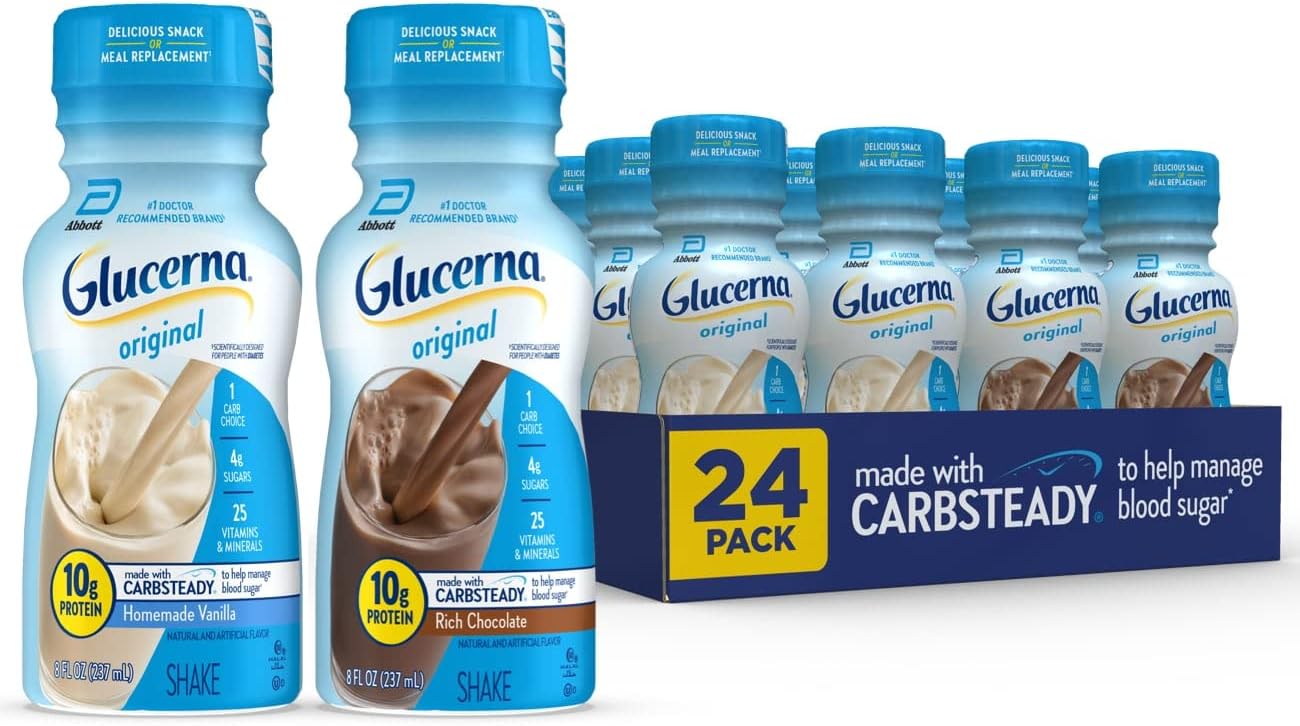 Glucerna, Diabetes Nutritional Shake, To Help Manage Blood Sugar, Rich Chocolate & Homemade Vanilla, 8 Fl Oz (Pack Of 24)