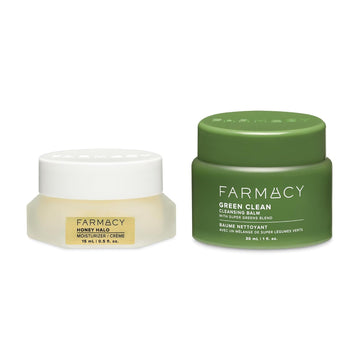 Farmacy Ceramide Face Moisturizer + Cleansing Balm Duo - Travel Size Skin Care Set With Green Clean Makeup Remover Balm + Honey Halo Moisturizer Face Cream (2 Count)