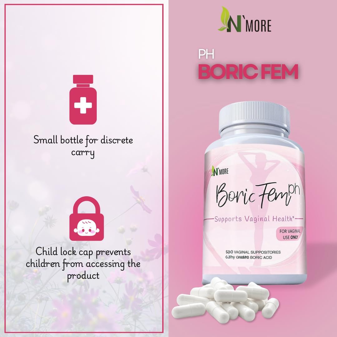 N'More Boric Acid Vaginal Suppositories- 100% Pure - Made In Usa- Boricfem Vaginal Health Supplement- 30 Servings (Pack Of 1)