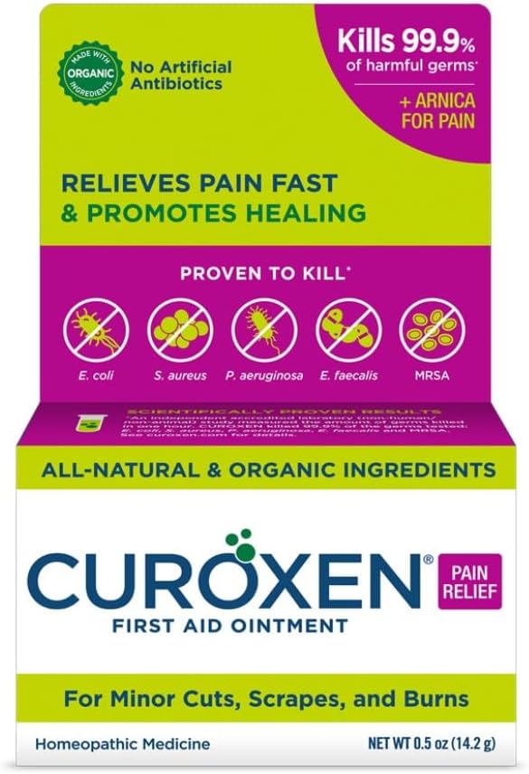 CUROXEN First Aid Ointment - Pain Relief Ointment with Arnica, Topical Ointment for Cuts, Scrapes, and Burns, All-Natural & Organic Ingredients, First Aid Supplies, 0.5 oz Vertical