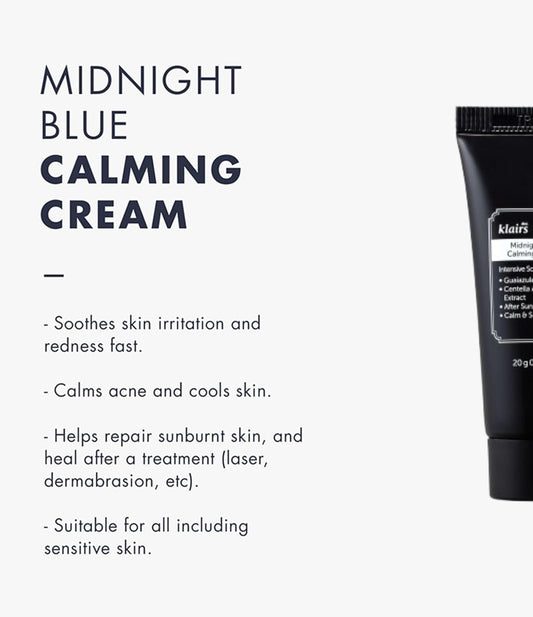 Dearklairs 0.7 Ounce Midnight Blue Calming Cream, Soothing, Redness Relief Moisturizer, Hydrating, Fast Absorbing, Light Texture For Easy Use, Sensitive Skin Friendly (0.7 Ounce (Pack Of 1))