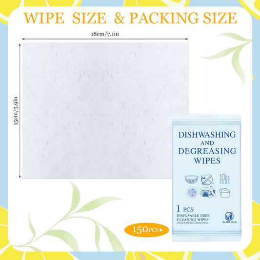 150 Pcs Portable Cleaning Wipes Disposable Wipes Individually Wrapped Camping Dish Soap Quick Cleaning Traveling Wipe for Camping Traveling Kitchens Scrubbing Cleaning