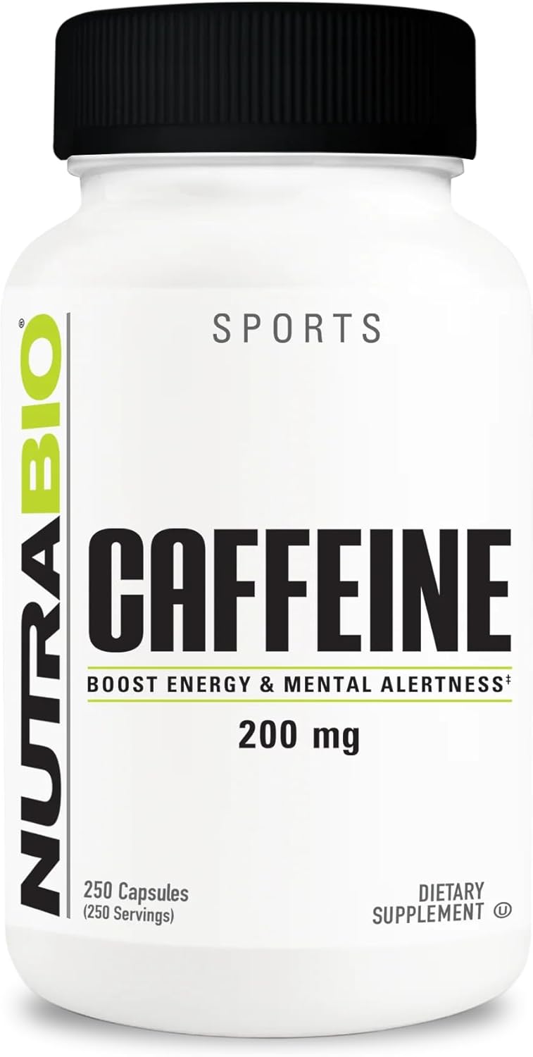 Nutrabio 100% Pure Caffeine Capsules (250 Capsules)