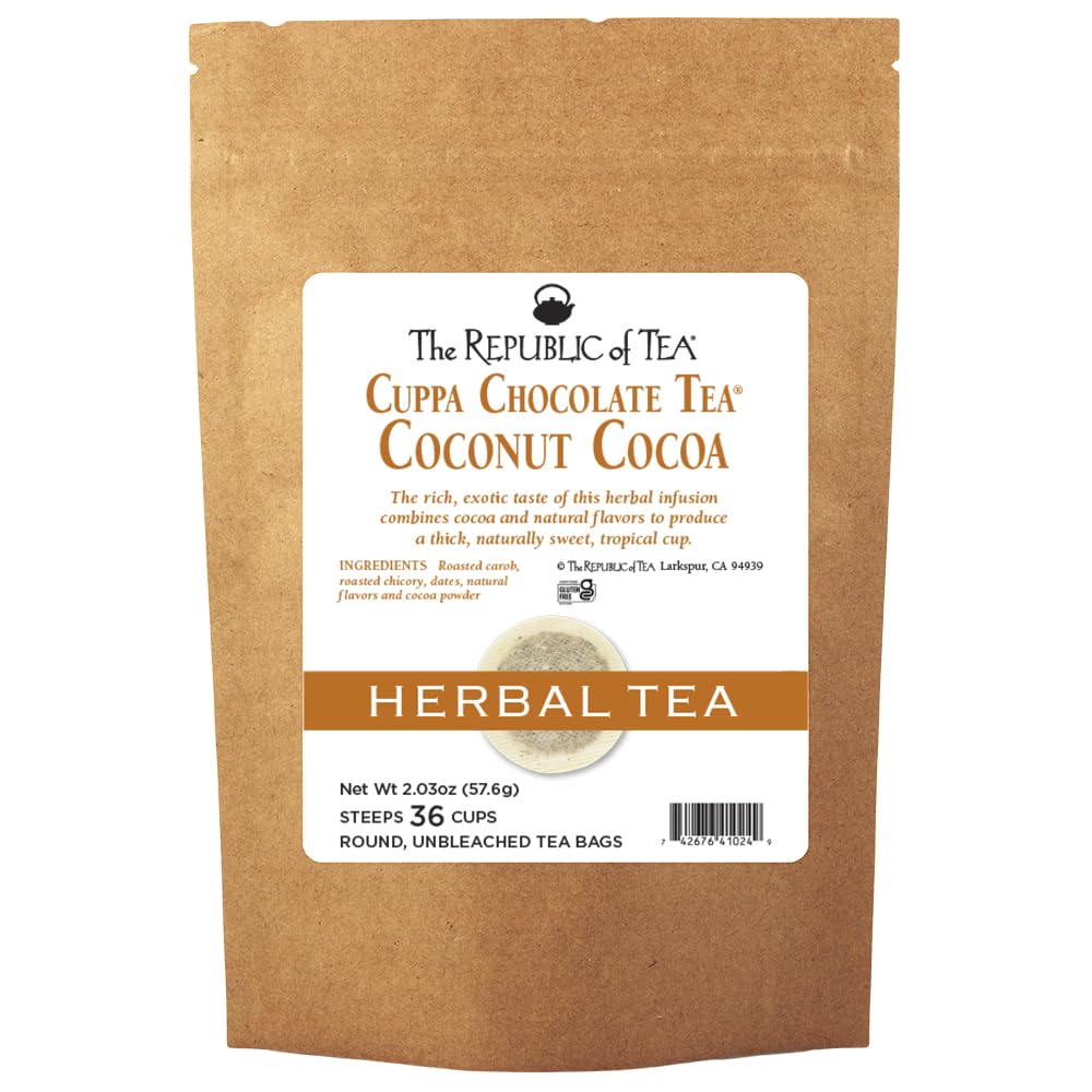 The Republic Of Tea Coconut Cocoa Cuppa Chocolate Herb Tea, 36 Tea Bags, Gourmet Low Caffeine Dessert Tea