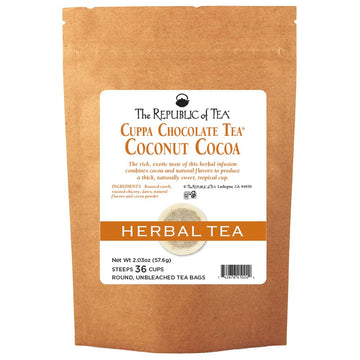 The Republic Of Tea Coconut Cocoa Cuppa Chocolate Herb Tea, 36 Tea Bags, Gourmet Low Caffeine Dessert Tea
