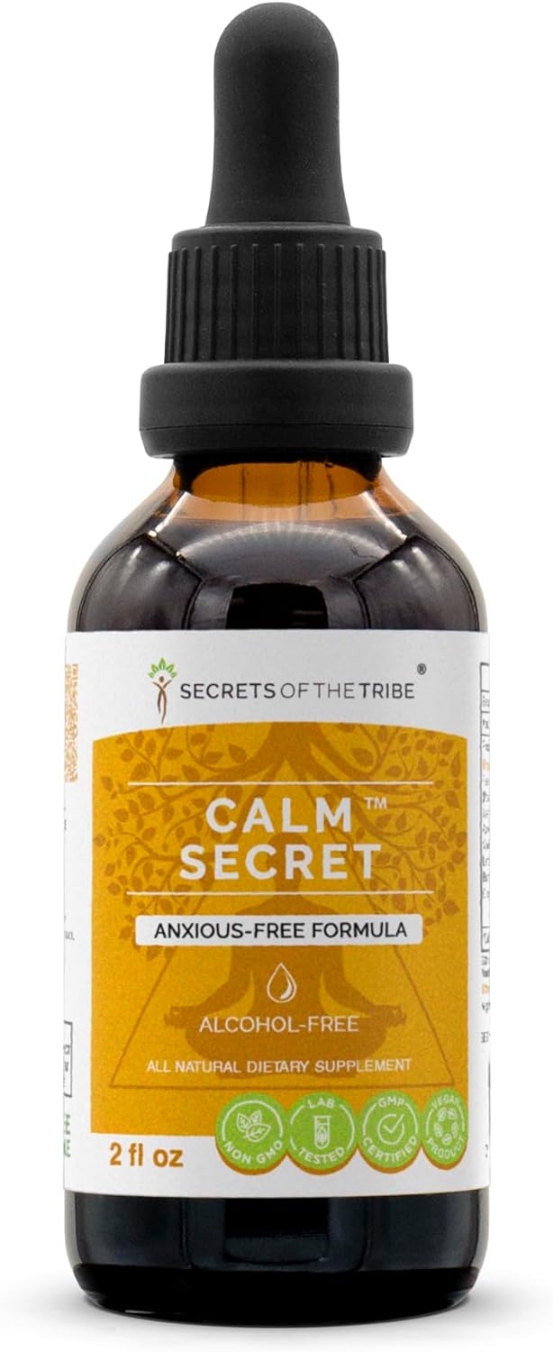 Secrets of the Tribe - Calm Secret, Herbal Supplement Blend Drops Alcohol-Free Liquid Extract, Anxious-Free Formula (2 fl oz)