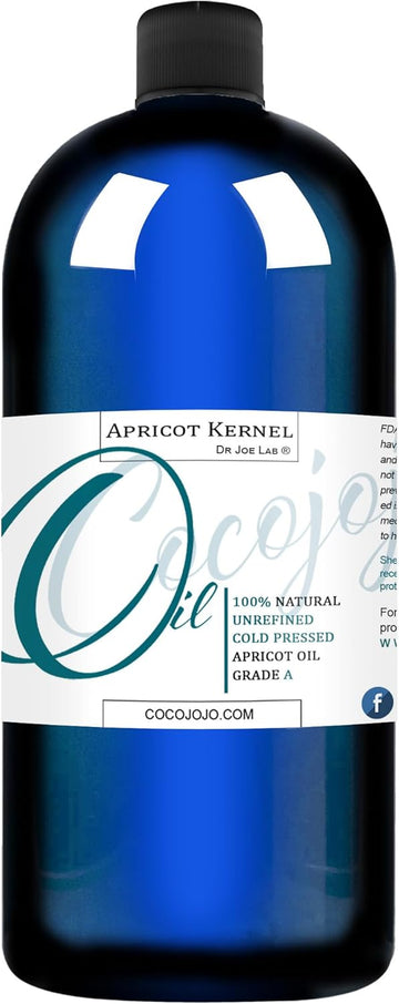 Apricot Kernel Oil - 100% Pure Natural Unrefined Cold Pressed Vegan Non GMO Natural Skin Moisturizing for Hair Skin Face- Raw Bitter Scent - Packaging May Vary (32 oz)