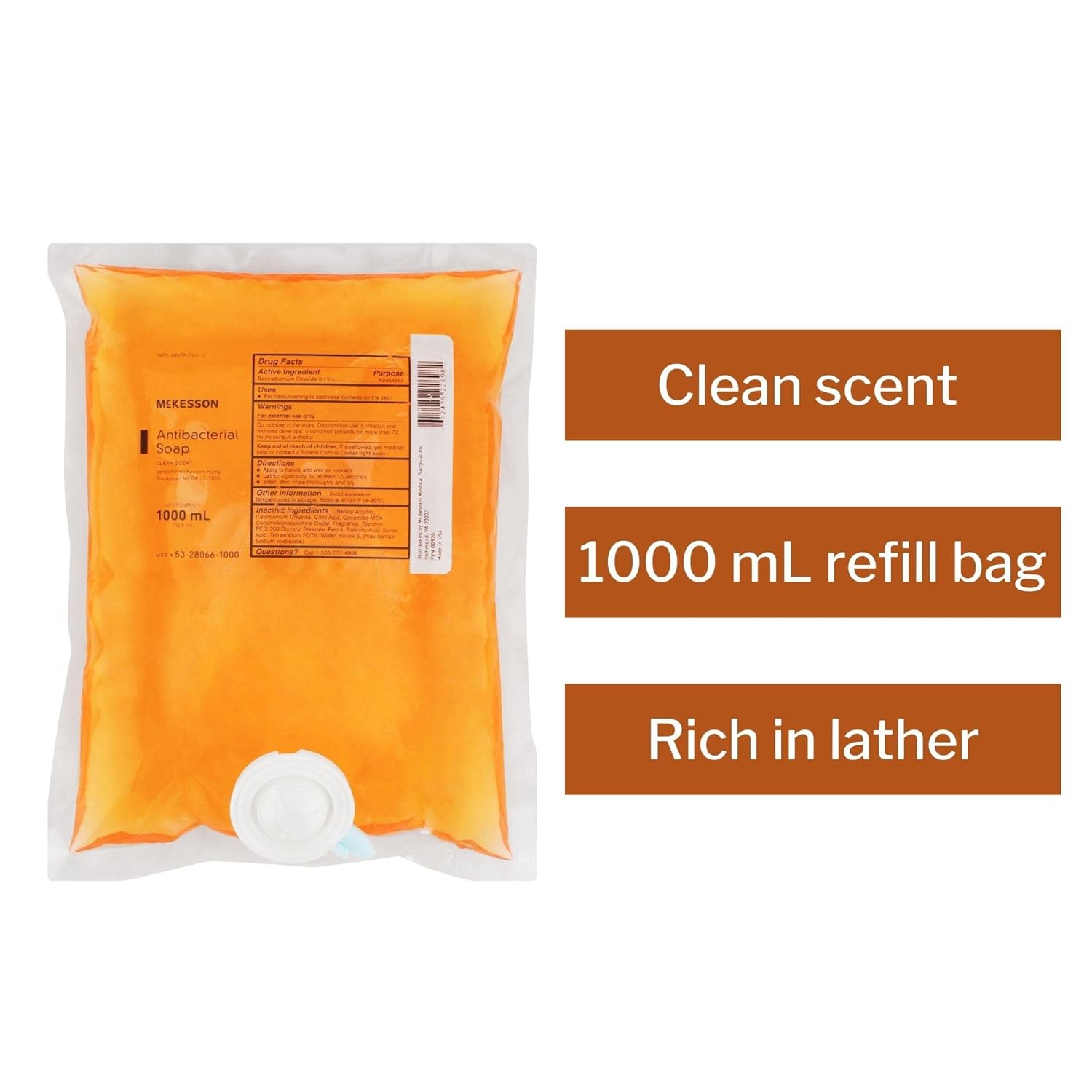 McKesson Antibacterial Soap Refill Bag, Clean Scent, 1000 mL, 10 Count : Beauty & Personal Care