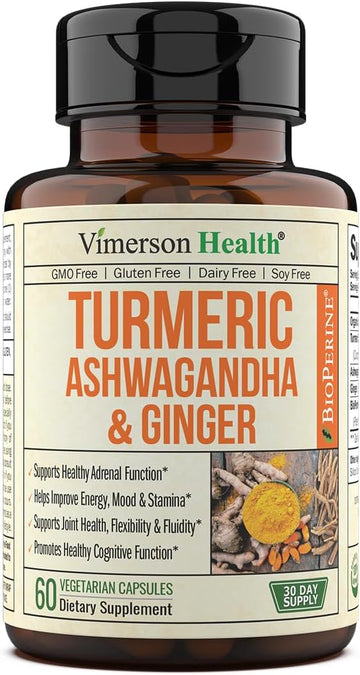 Turmeric Curcumin & Ashwagandha Supplements with Black Pepper. 95% Curcuminoids. Joint Support Supplement with Organic Tumeric, Ginger & Bioperine. Aids Joint Health, Energy, Mood & Overall Well-Being