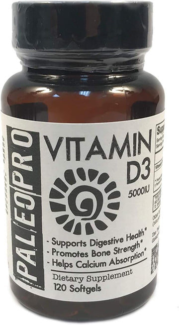 Paleo Pro Vitamin D3 Supplement, 5000IU, Sugar-Free, Gluten-Free, No Artificial Ingredients, No Yeast, No Starch, No Preservatives, No Lactose