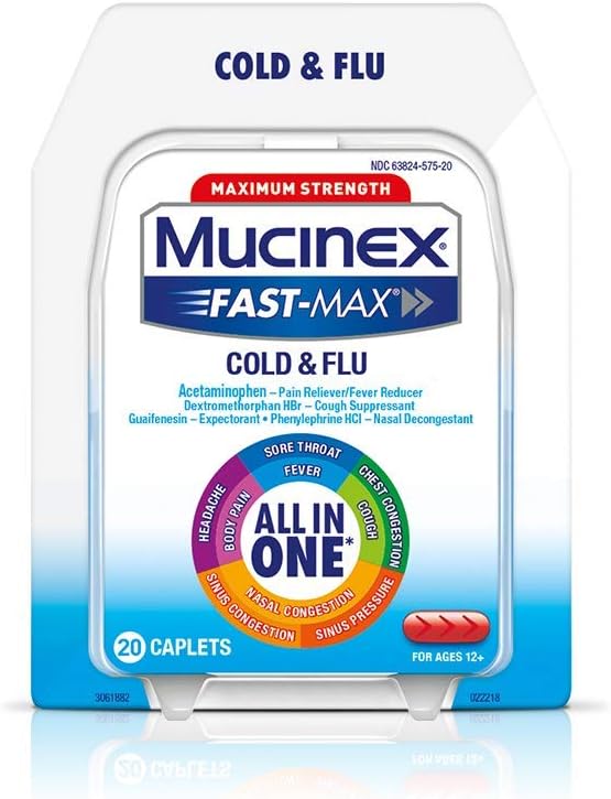 Mucinex Fast-Max Cold & Flu Caplets, 120ct (6X20ct) : Health & Household