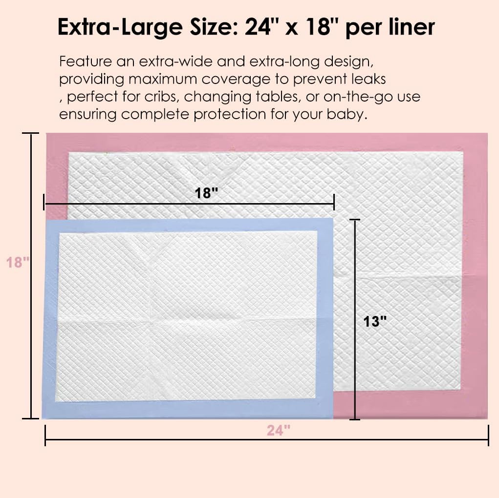 Disposable Changing Pad Liners (50 Pack), Baby Incontinence Diaper Underpads 18"X 24" Extra Large & Super Sof T & Thick, Ultra Absorbent & Waterproof - Covers Any Surface For Baby Diaper Changes ?