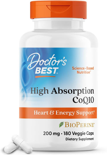Doctor'S Best High Absorption Coq10, Heart & Energy Support, Usp Verified, Naturally Fermented Coq10, Non-Gmo Gluten Free, Soy Free, Vegan 180 Veggie Caps