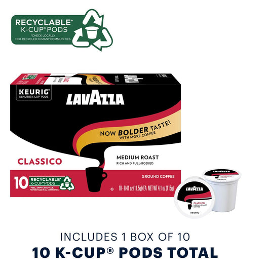 Lavazza Classico Single-Serve Coffee K-Cup® Pods For Keurig® Brewer, Medium Roast,100% Arabica, Value Pack, Full Bodied Medium Roast With Rich Flavor And Notes Of Dried Fruit,10 Count (Pack Of 6)