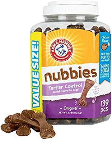 Arm & Hammer for Pets Nubbies Tartar Control Dental Treats for Dogs, Value Pack, 139 Pieces | Dental Chews Fight Bad Dog Breath, Plaque & Tartar | Chicken Flavor