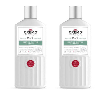 Cremo Barber Grade Silver Water & Birch 2-in-1 Shampoo & Conditioner, 16 Fl Oz (2-Pack)