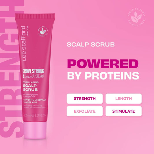 Lee Stafford Hair Growth Scalp Scrub | Grow Strong & Long Collection - Best Stimulating Regrowth Exfoliator Treatment, Great For Cleansing & Purifying For Dry, Dandruff, Damaged Hairs, 100Ml