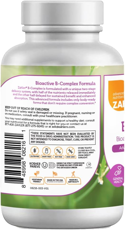 Zahler B Complex, Bioactive B-Complex Vitamins With Folate, Advanced Two-Stage Delivery System, Certified Kosher, 120 Timed Release Tablets