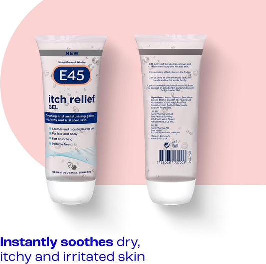 E45 Itch Relief Gel 100ml – Face and Body Gel for Dry Skinm Itchy Skin and Irritated Skin - Cooling Gel to Soothe Itchy Skin - Perfume-Free