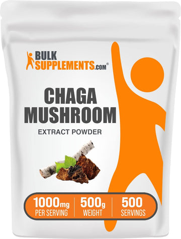 BulkSupplements.com Chaga Mushroom Extract Powder - Chaga Extract, Chaga Mushrooms Powder - for Immune Support, Gluten Free - 1000mg per Serving, 500g (1.1 lbs) (Pack of 1)