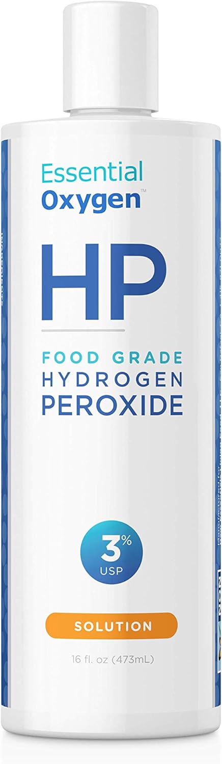 Essential Oxygen Food Grade Hydrogen Peroxide, Natural Cleaner, 3% USP, White, 16 Ounce