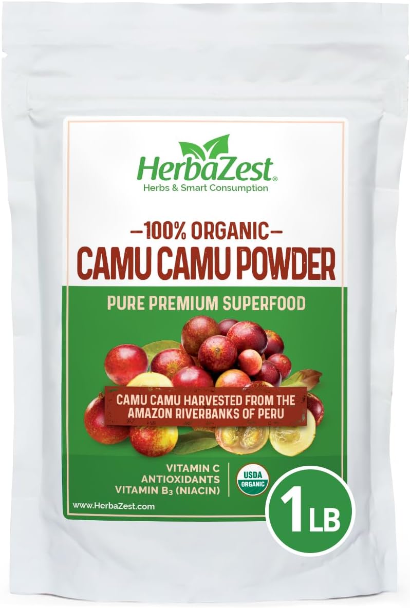 HerbaZest Camu Camu Powder Organic - 1 Full LB - USDA Certified, Vegan & Gluten Free Superfood - Perfect for Smoothies, Juices & More