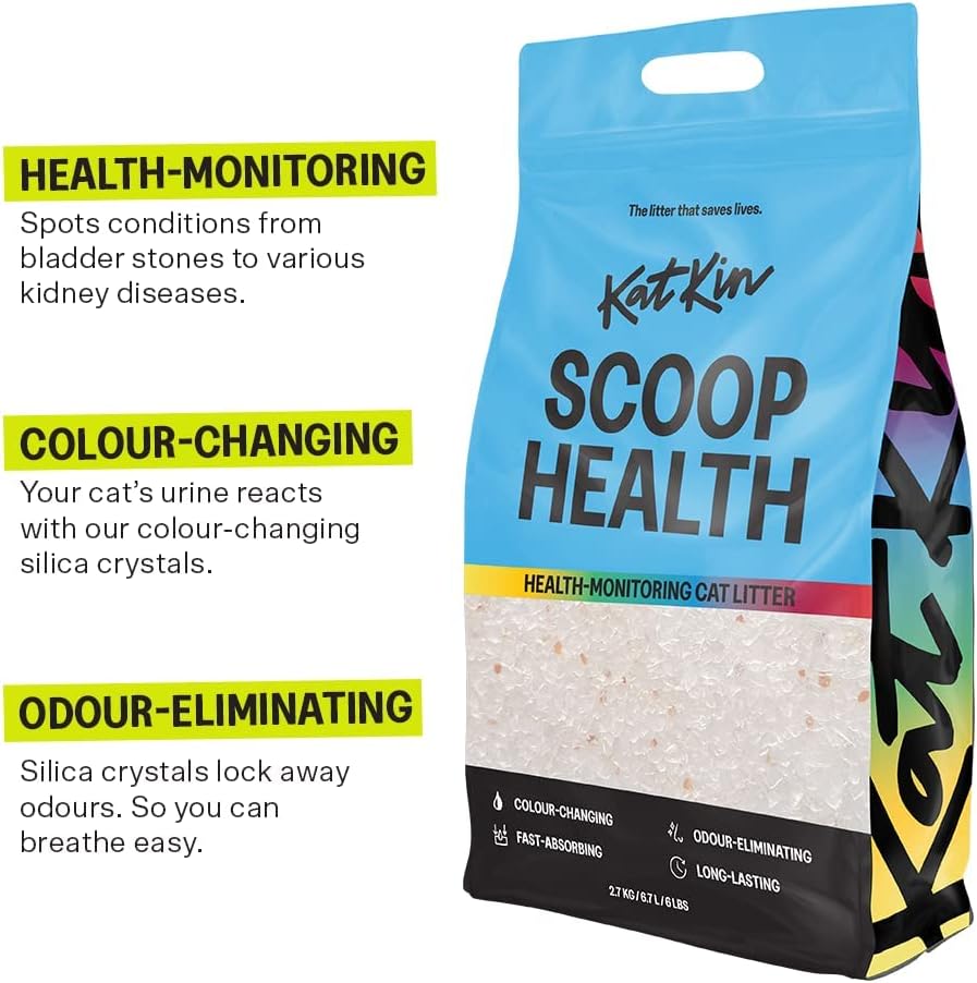 KatKin Scoop Health Litter (2.7kg/6.7L bag): Health-Monitoring Colour-Changing Cat Litter Made With Odour-Eliminating, Fast-Absorbing, Long-Lasting Silica Crystals – For Kitten and Cat Litter Trays :Pet Supplies