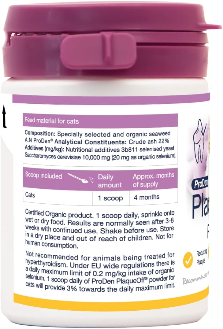 ProDen Plague Off Original PlaqueOff for Cats, Natural Tooth Care Powder, Protects Against Bad Breath, Helps with Tartar and Plaque, Pack of 1 (1 x 40 g), Feed Supplement for Cats :Pet Supplies