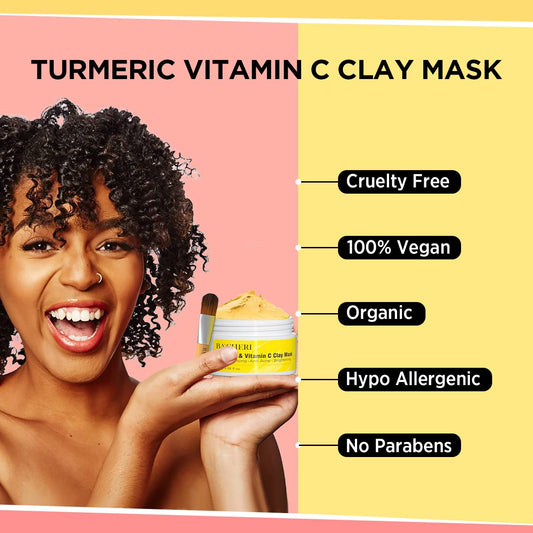 Turmeric Vitamin C Clay Mask # 130G, Blackheads Acne Dark Spots Remover With Turmeric Extract, Turmeric Clay Mud Mask For Glowing Skin, Refining Pores And Controlling Oil