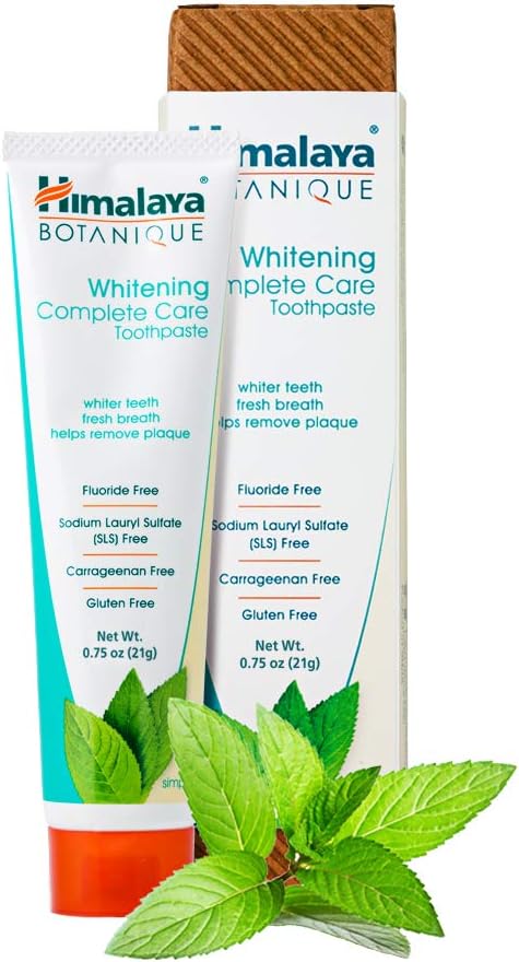 Himalaya Botanique Whitening Complete Care Toothpaste, 10 Pack Travel Size, Teeth Whitening, Fights Plaque, Fluoride Free, No Artificial Flavors, Sls Free, Simply Mint Flavor, Tsa Approved, 0.74 Oz