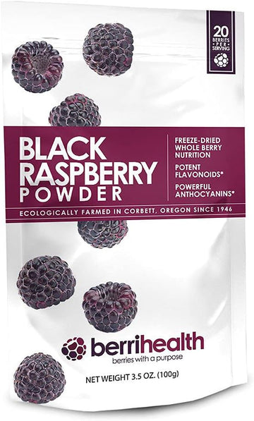 Berrihealth 100% Authentic Oregon Black Raspberry Powder - Made In The Usa - 100 Grams - Gluten-Free, Vegan, Non-Gmo
