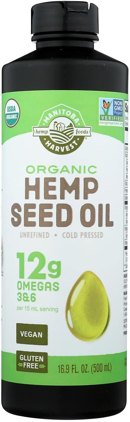 Manitoba Harvest Organic Hemp Oil, Cold Pressed, 12g of Omegas 3&6 Per Serving, Non-GMO, 16.9 Fl Oz : Grocery & Gourmet Food