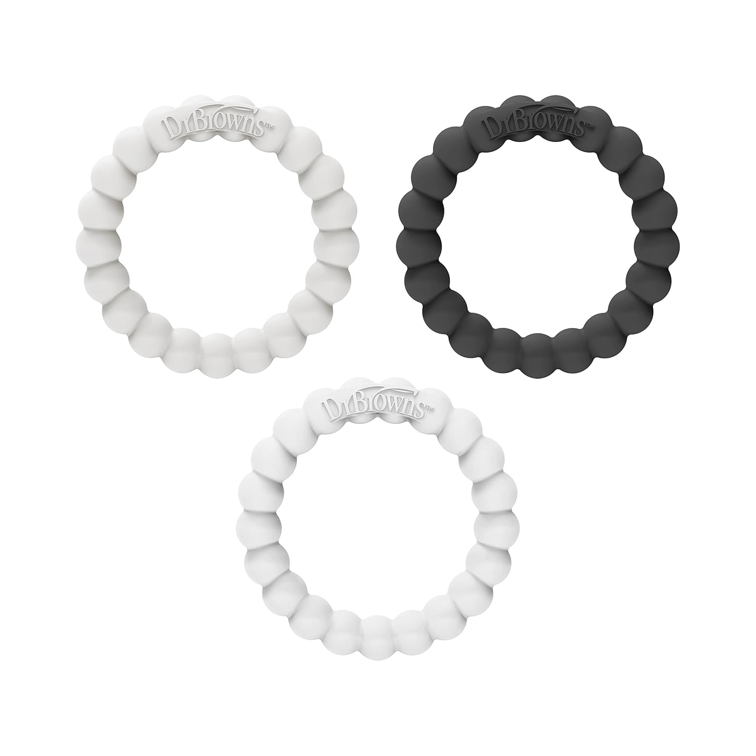 Dr. Brown'S Flexees Beaded Teether Rings, 100% Silicone, Soft & Easy To Hold, Encourages Self-Soothe, 3 Pack, Black, White, Gray, Bpa Free, 3M+