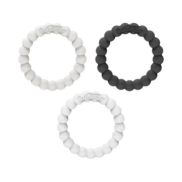 Dr. Brown'S Flexees Beaded Teether Rings, 100% Silicone, Soft & Easy To Hold, Encourages Self-Soothe, 3 Pack, Black, White, Gray, Bpa Free, 3M+