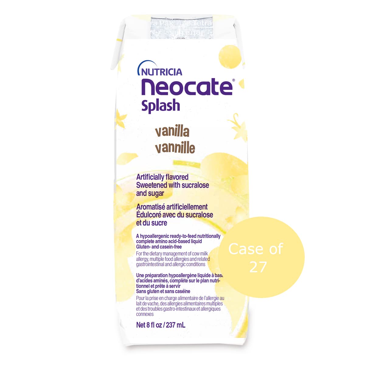 Neocate Splash - Ready-To-Feed Hypoallergenic Amino Acid-Based Toddler And Junior Formula - Vanilla - 8 Fl Oz (Case Of 27)