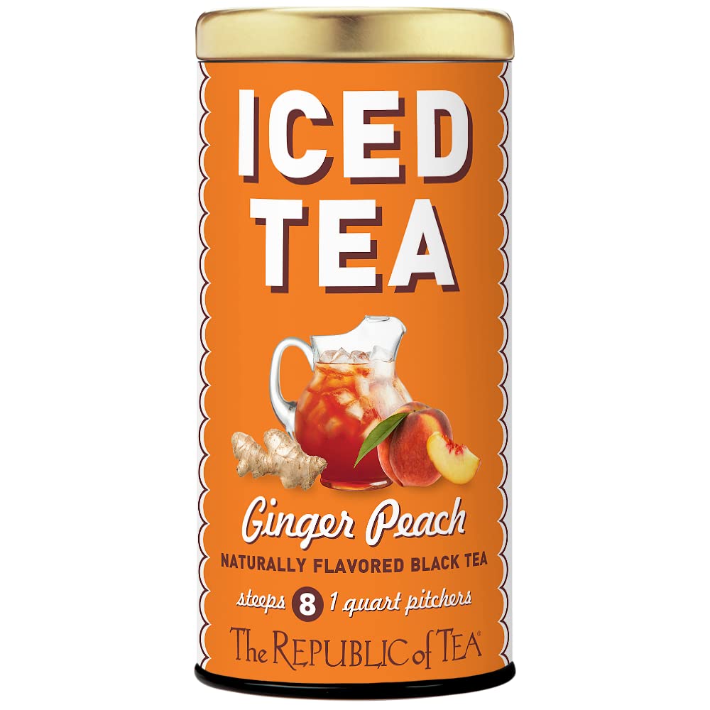 The Republic Of Tea – Ginger Peach Black Iced Tea Bags, 8 Large Quart-Sized Iced Tea Pouches, Naturally Caffeinated