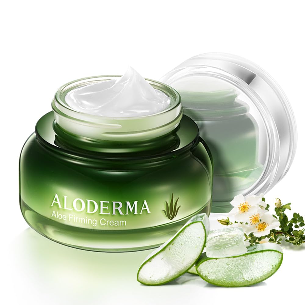 Aloderma Aloe Firming Face Cream - Made at the Source with 67% Organic Aloe Vera - Firming Face & Neck Cream with Vitamin E and African Birch Bark - Natural Renewing Face Cream to Defy Aging, 1.7oz