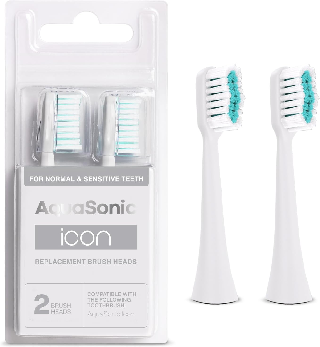 Aquasonic Icon Replacement Brush Heads | Compatible With Aquasonic Icon Toothbrush | 2 Brush Heads | For Normal & Sensitive Teeth (Onyx)