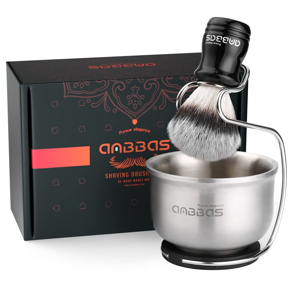 Anbbas Synthetic Badger Shaving Brush,3In1 Kit With Stainless Steel Shaving Stand And Bowl For Men Wet Close Shave