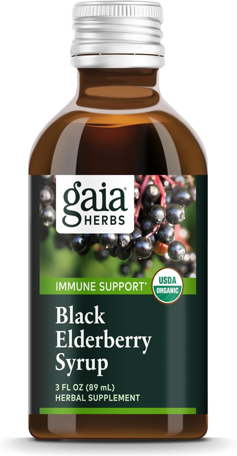 Gaia Herbs Black Elderberry(Sambucus Nigra) Syrup-Immune Support Supplement-Made With Organic Black Elderberries For Immune System Support-Usda Certified Organic Formula-3 Fl Oz (18-Day Supply)
