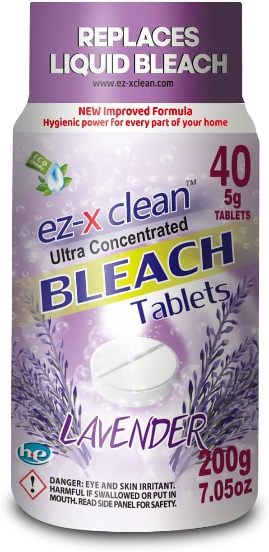 Ultra Concentrated Water Activated Bleach Tablets for Laundry and Multipurpose Cleaning. 40 Tablets 7.05 OZ Phosphate Free Replaces Liquid BLEACHES (Lavender)