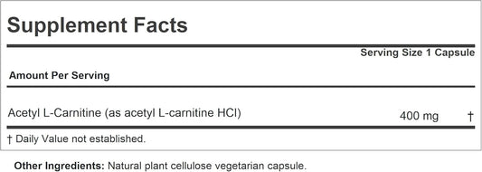 Andrew Lessman Acetyl L-Carnitine 400 Mg - 60 Capsules - Support For Nervous System, Fat And Energy Metabolism, Healthy Brain Function, Healthy Blood Flow To The Brain. Easy-To-Swallow Capsules