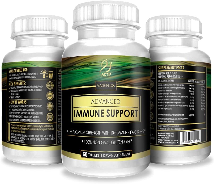 Actif Advanced Immune Support with 10+ Factors for Immunity Booster - 100% Natural, Non-GMO, 60 count : Health & Household