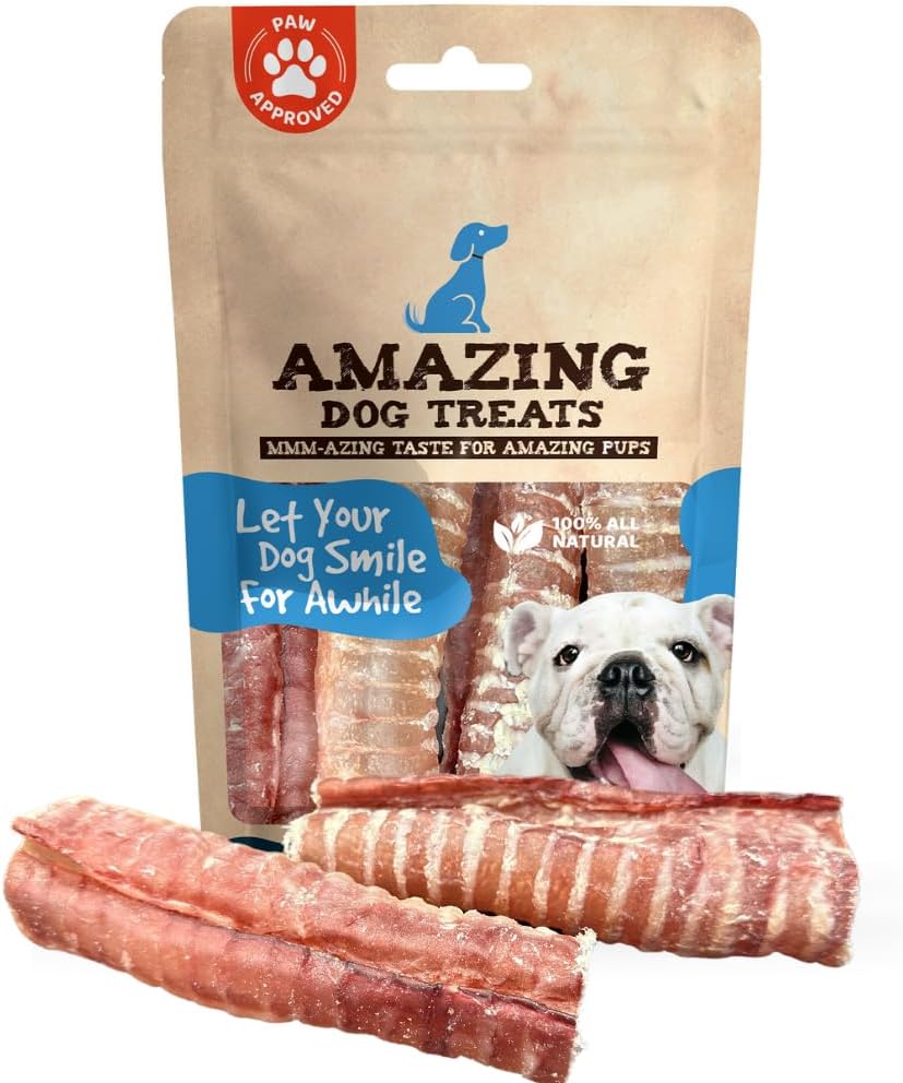 Amazing Dog Treats - 6 Inch Beef Trachea Dog Chews (10 pcs - 16.5 oz) - Trachea Dog Treats - NO Hide - Digestible and Safe Chews for Dogs - Glucosamine and Chondroitin for Joint Health